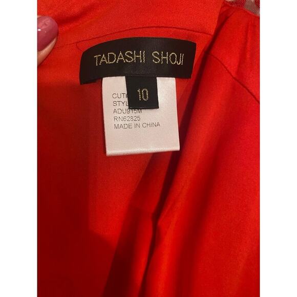 Tadashi Shoji Embroidered Banded Lace Cocktail Dress Flame Red Bateau Neck (10) - Picture 7 of 8